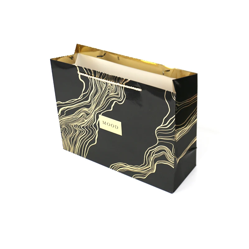 Wholesale Custom Hot Gold Printed Black Luxury Shopping Gift Paper Bag With Handle gift bags customised manufacture