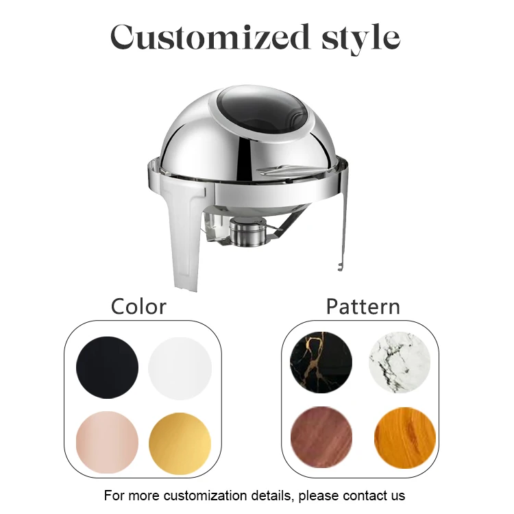 Roll Top Design Rotating Chafing Dish 6L Chaffing Dish Buffet Catering Stainless Steel Round Chafing Dish Buffet Set With Window