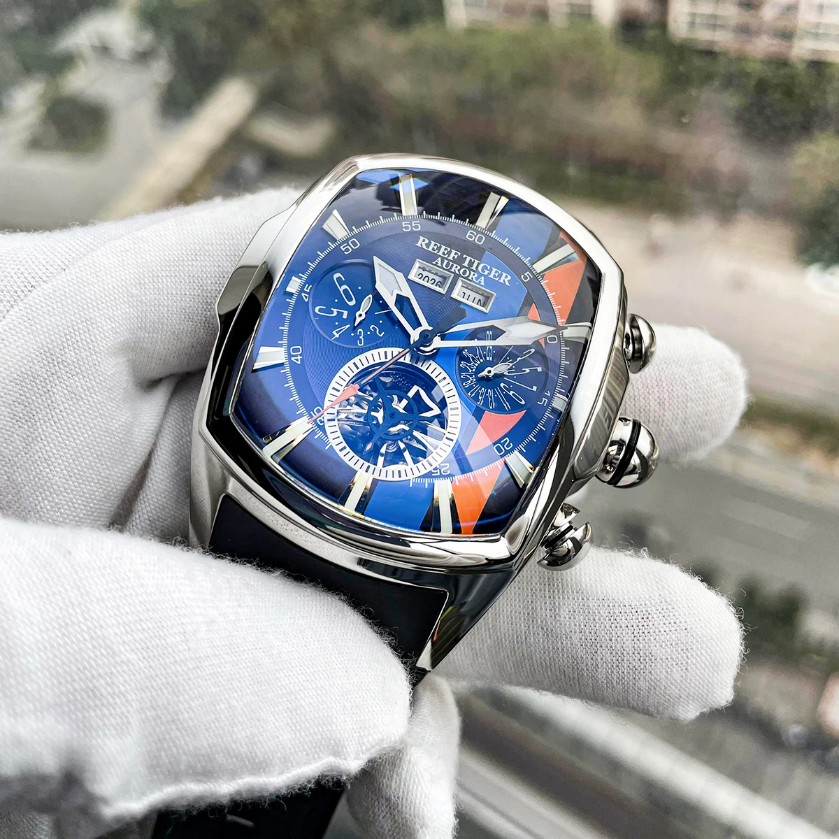 REEF TIGER  ブラック 時計 Reef Tiger Aurora Air Bubbles Black PVD Luxury Unique