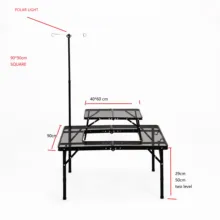 Camping Table Folding Grill Table Anti-Slip Feet Height Adjustable Lightweight & Portable Aluminum Outdoor Table for Camping