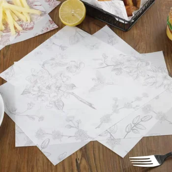 Wholesale Custom Printed Food Grade 38gsm 40gsm Greaseproof Baking Sandwich Butter Wax Coated Patty Burger Wrapping Paper