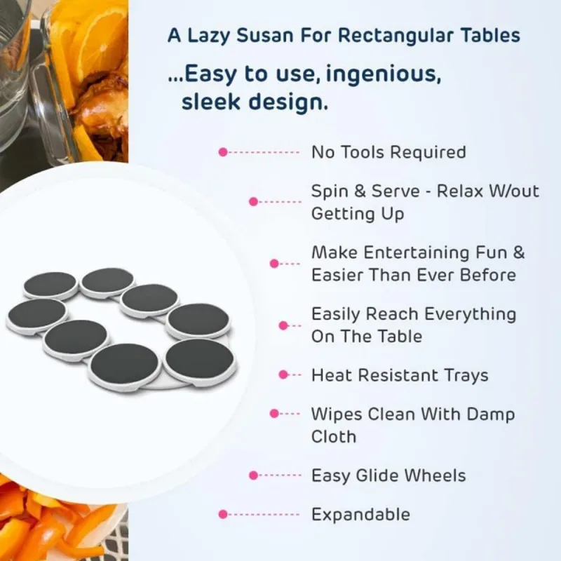 360° Rotating Serving Tray Factory Supply Lazy Susan Turntable for Dining Table Expandable for Rectangular and Elongated Tables