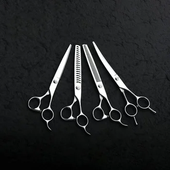 7.0 Inch Stainless Steel Pet Grooming Scissors Straight Cut Bending Fish Bone Knife Thin Cut Hairdresser for Pet Grooming