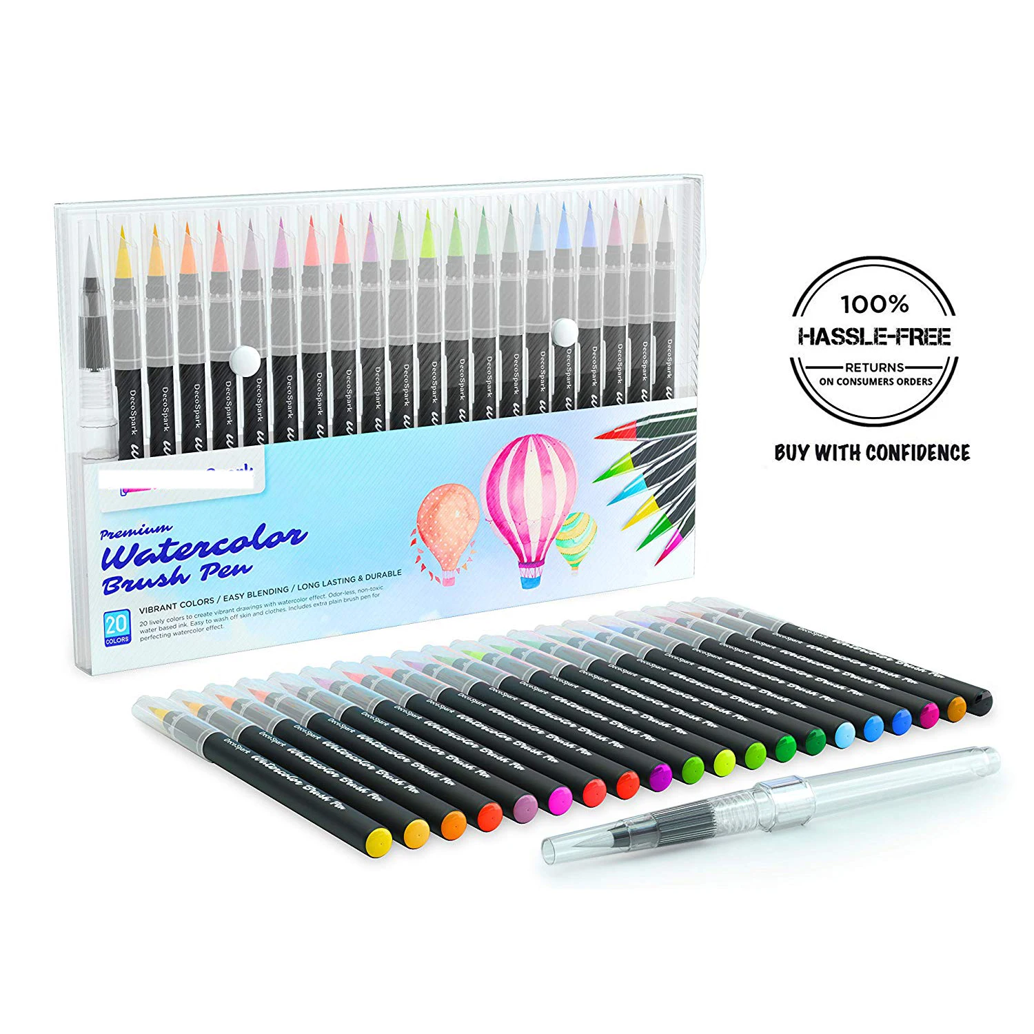 Watercolor Brush Markers Pen, Ohuhu 20 Colors Water Based Drawing Marker Brushes W/A Water Coloring