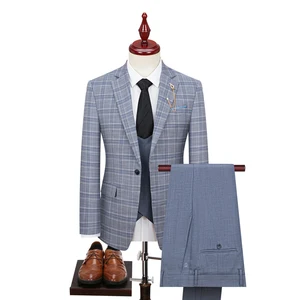Men's Fashionable Business Checkered Banquet British Style Party Casual Wedding Suit Plus Size Breathable