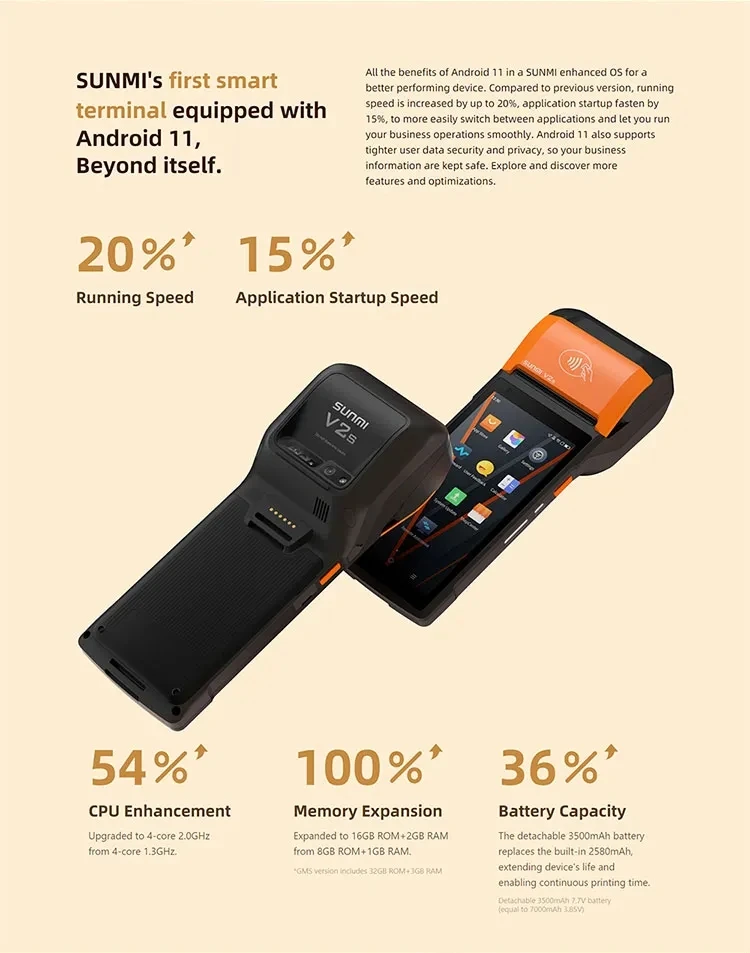 Sunmi V2s Android Handheld POS Terminal With Printer and Scanner