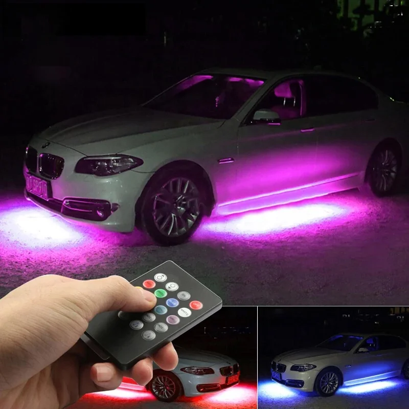12V Flexible Waterproof Car Chassis Strip Lights Music Wireless Remote Control RGB Underglow Lighting for Car Outdoor Accessory
