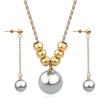 Fashion Brazilian PRUE WHITE Pearl Bead Pendant Gold Plated Jewelry Set African Style Jewelry