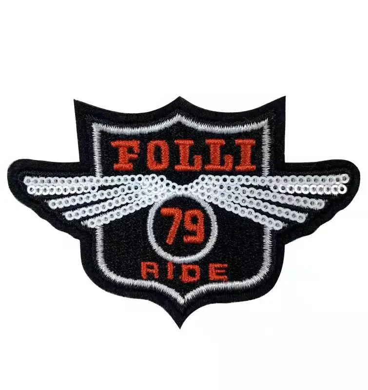 Embroidered Logo Iron Patch Heat Press Custom Round Reversible Angel Gold Embroidery Sequin Patches 1-3 Day Sample Time