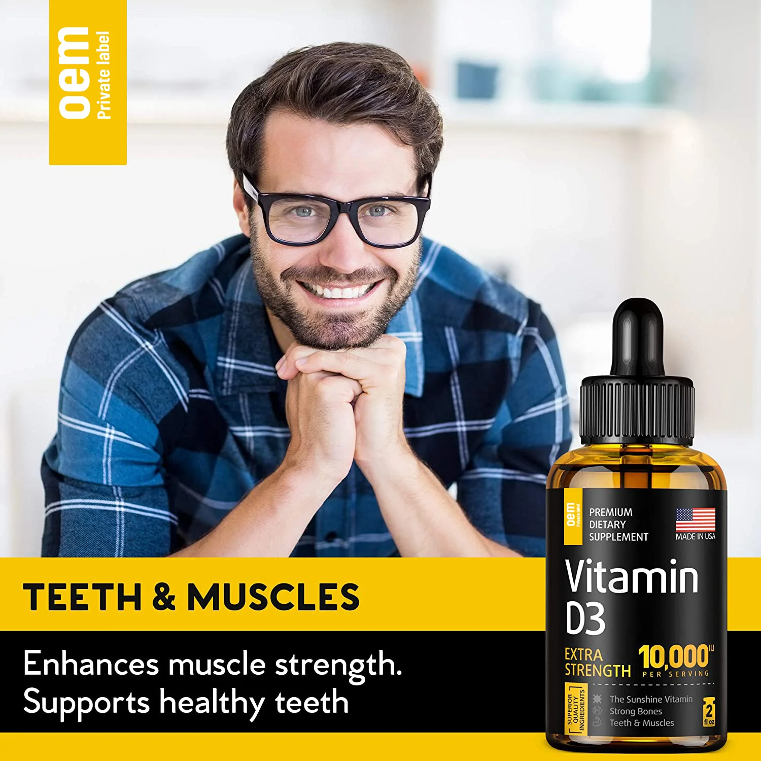 Organic Vegan Vitamin D3 + K2 Drops Support Strong Bones And Healthy