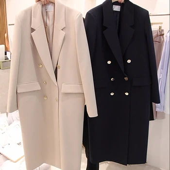 Wholesale 2021 Spring and Autumn New Elegant OL Temperament Black Blazer Suit Casual British Style Long Fashion Women Coats