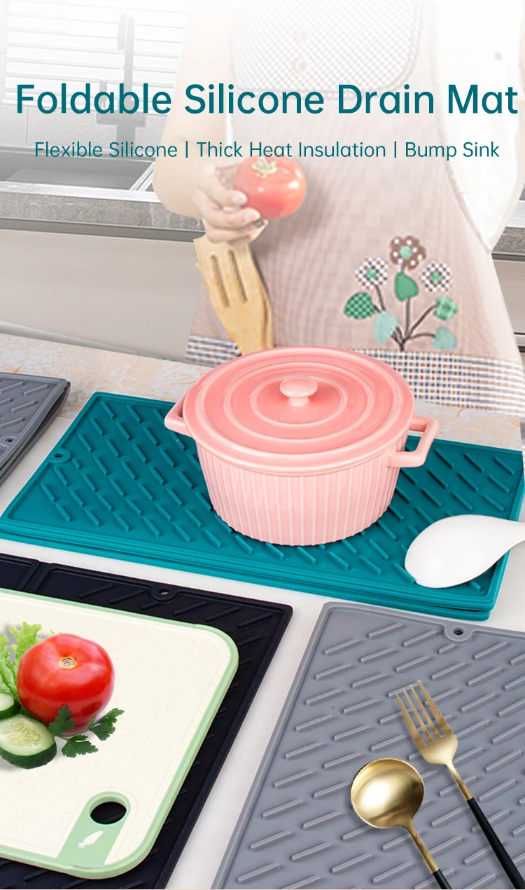New Folding Kitchen Silicone Dish Drying Heat Resistant Mat Dish Mat