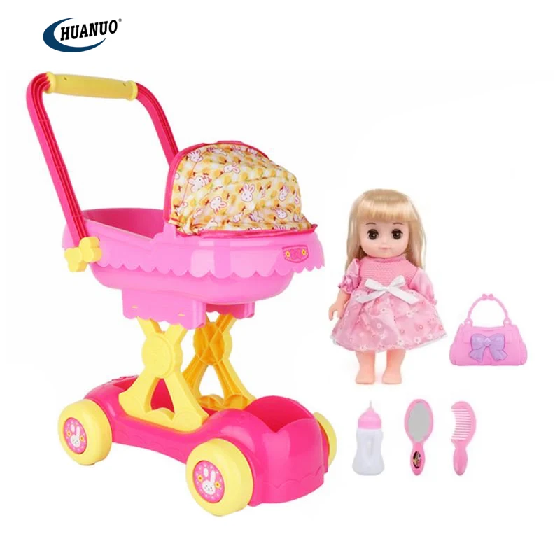 Kids Play Toy 2 in 1 Baby Walking Plastic Lovely Baby Doll Stroller Toy