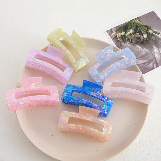 Korean Version of Large Mermaid Acrylic Hairpins With Beautiful Hollow Square Hair Ponytail Clips Fashion Hair Claws for Girls