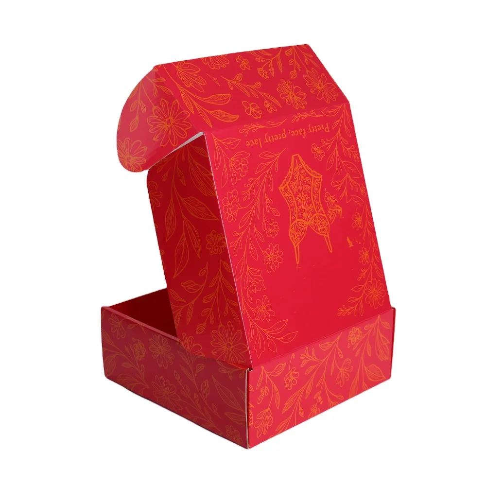 product customized red corrugated cardboard shipping box hot stamping fashion clothing paper packaging boxes for underwear-6