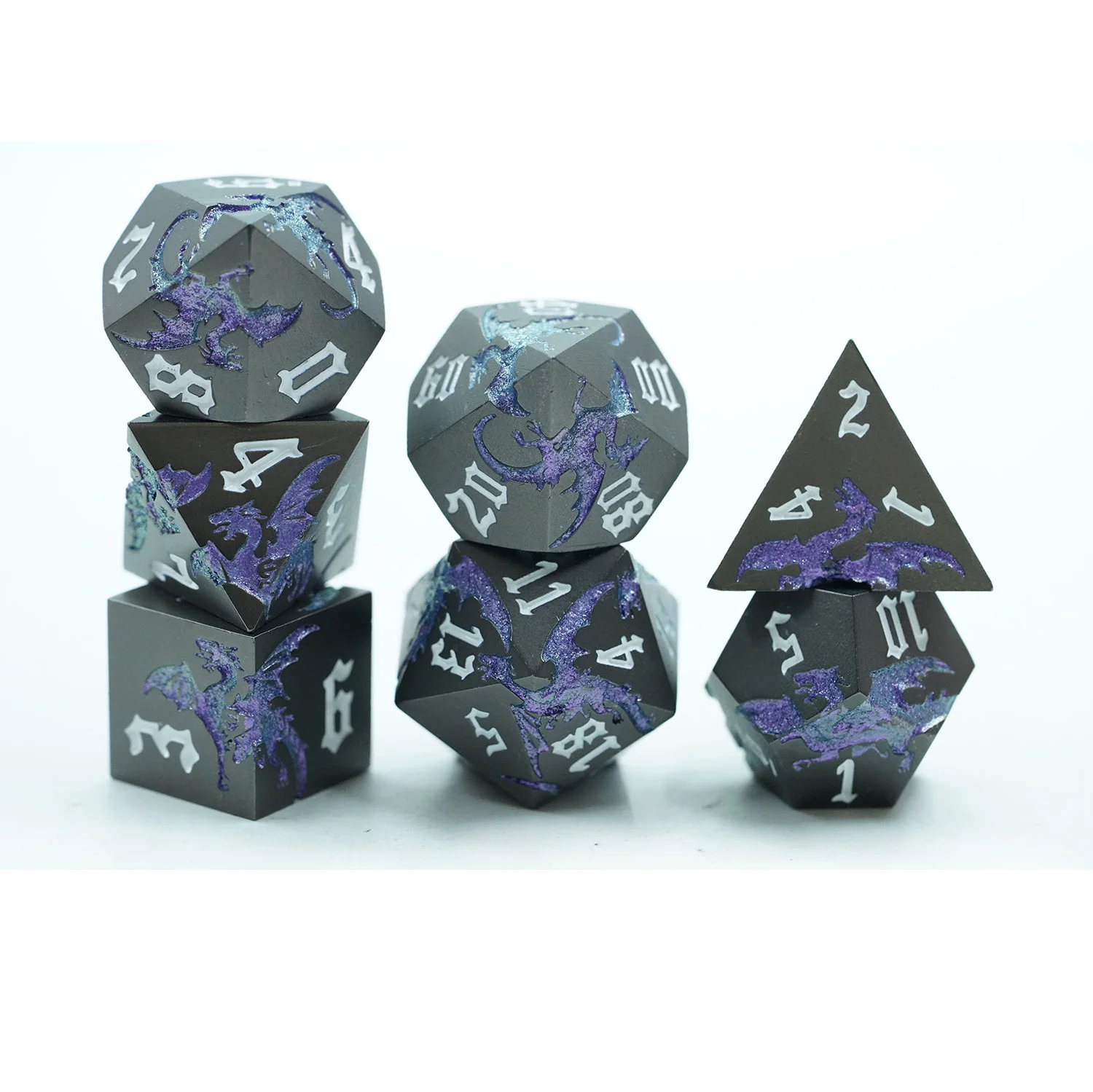 Yeni 7'lik Ejderha Polihedral RPG Zar Seti El yapımı DND Oyunu İyi Fiyata Çinko Alaşım Metalinden Yapılmıştır