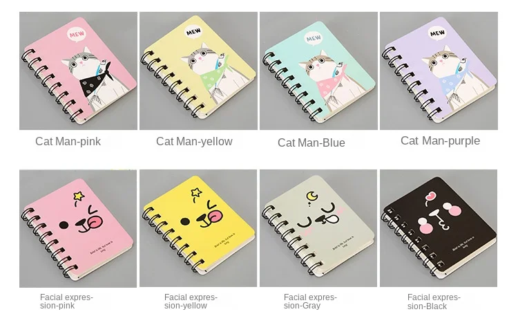 4pcs Mini Cartoon Mini Notebook Diary Book Portable Notepad Pocket Travel  Journal Notebook (Pink + Yellow + Gray + Black) 