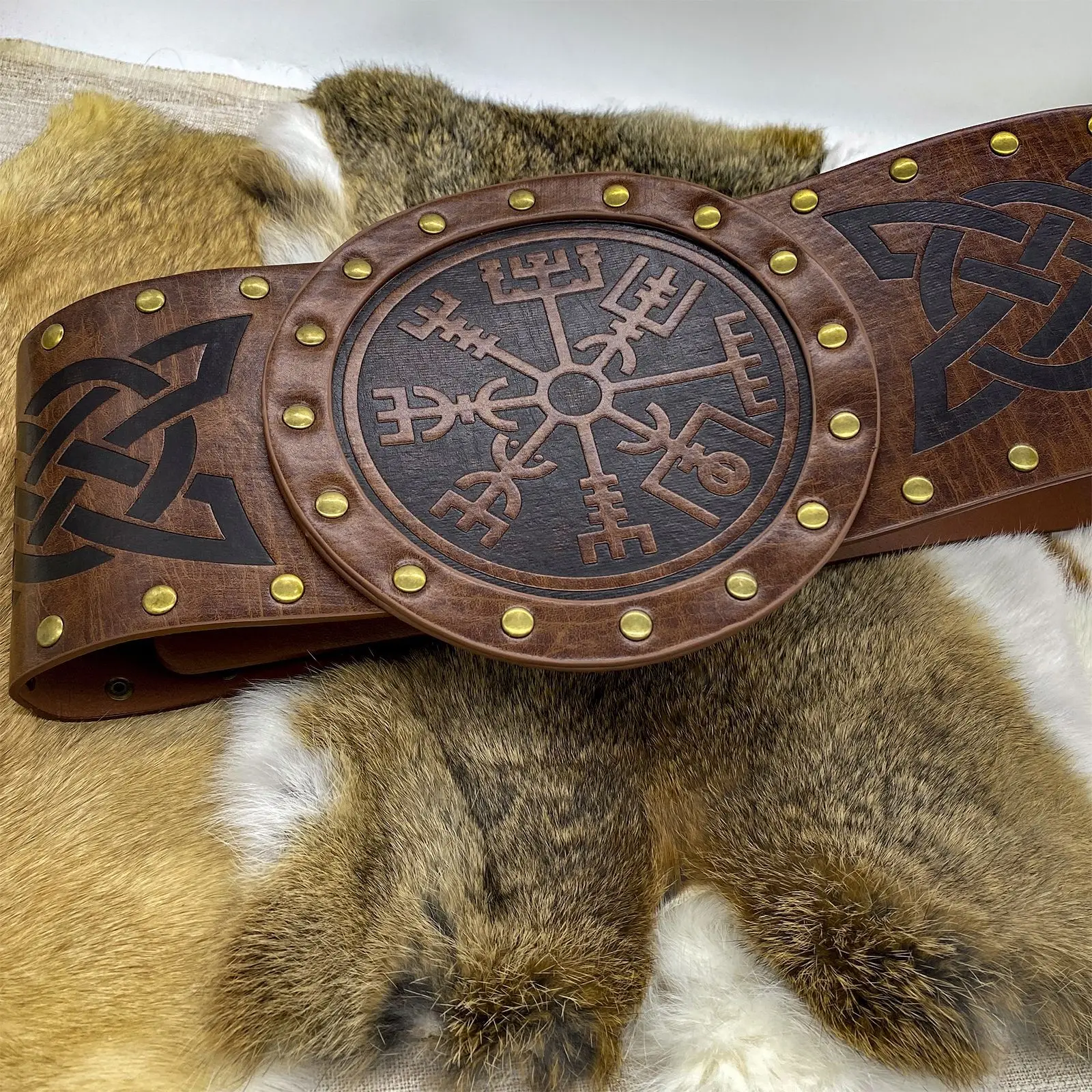 Medieval Faux Leather Belt with Bronze Buckle for Renaissance Costumes Medieval Leather Belt Renaissance Costume Accessory with  main image 2