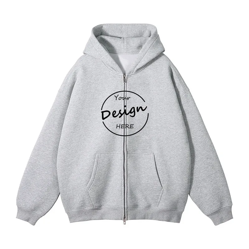 Heavyweight Fleece Cotton Knit Full Zip up Hoodie Men Workout Blank Streetwear Zipper Hoodie Print Logo