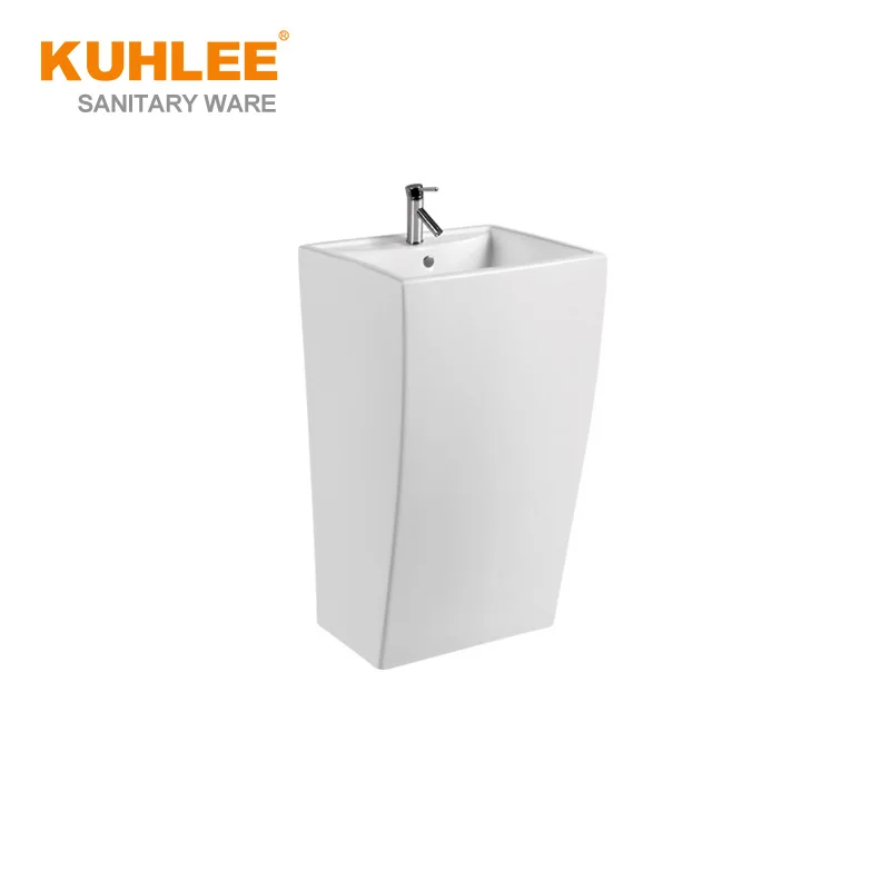 Modern Wash Basin Freestanding Ceramic Square One Piece Pedestal Hand Wash Basin With Good Price