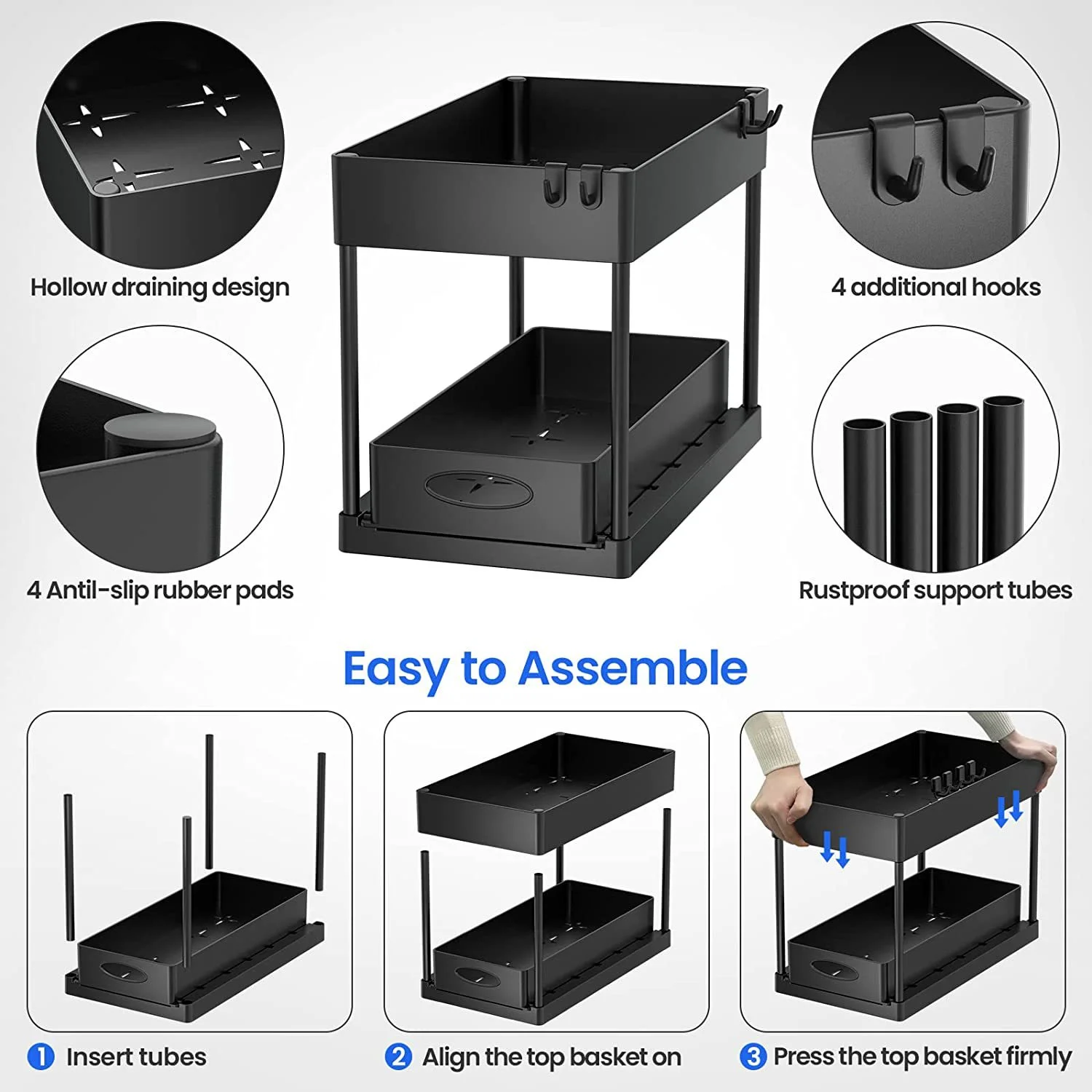 Multifunctional Sliding Cabinet Basket Counter Storage Organiser Bathroom Countertop Shelf Kitchen Sliding Cabinet Basket