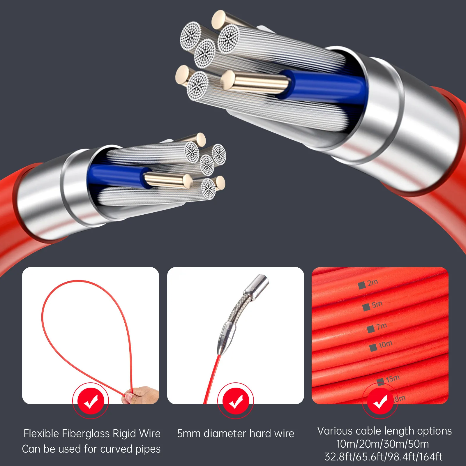 Factory Direct Sales Sewer Camera 4.3-inch Color Screen Sewage Pipe Camera Sewage Pipe Drain Detection Endoscope 16GB Video Recording