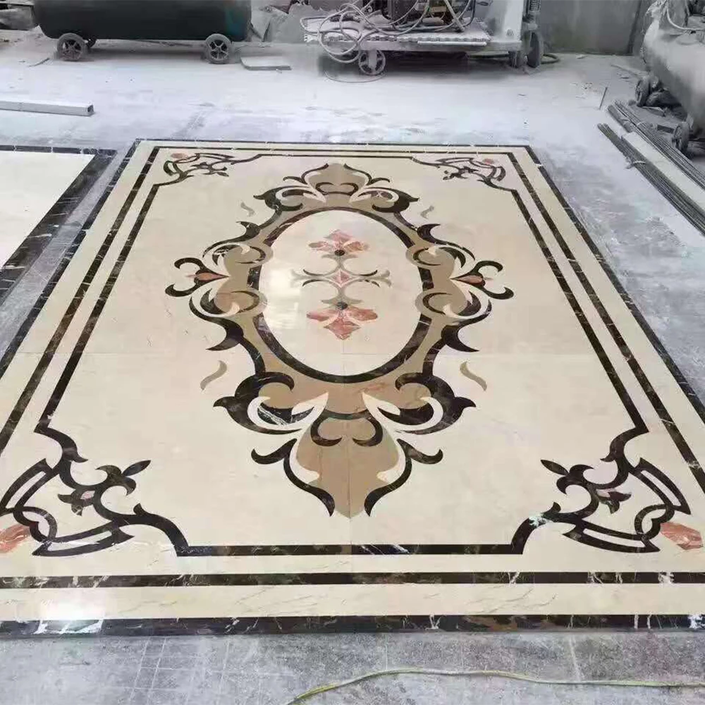 GOLDTOP Luxurious Customized Flower Design Waterproof Waterjet Marble Tiles Modern Style Polished Surface Indoor Outdoor Use