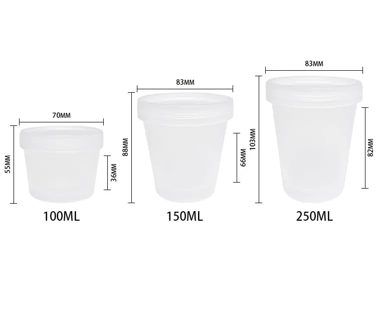 250ml 200ml 100ml  Ice Cream Cup Shape  Frosted Single Wall 8oz PP Jar With Screw Lid for Skin Care Cream