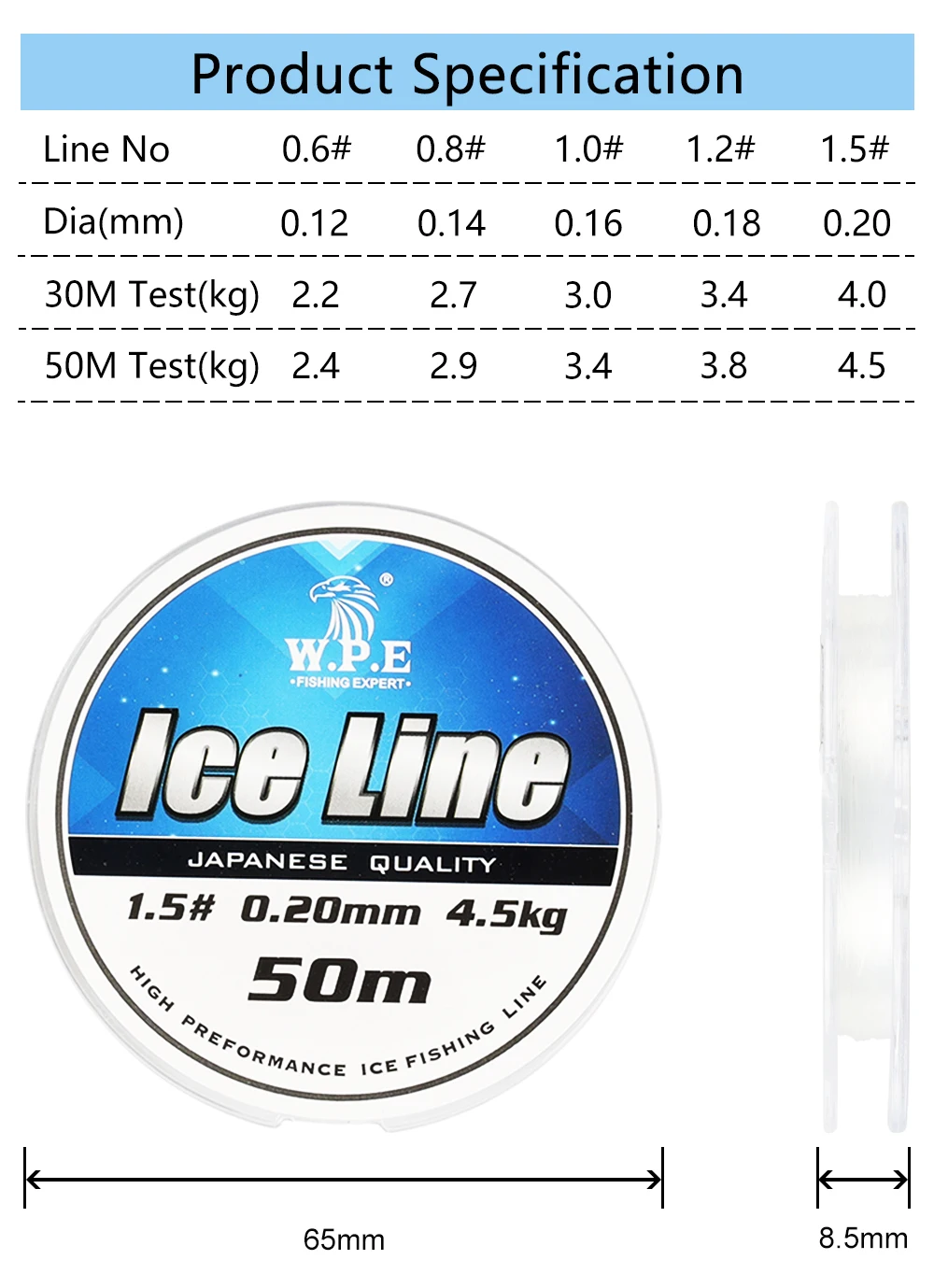 w.p.e ice fishing line 30m/50m nylon