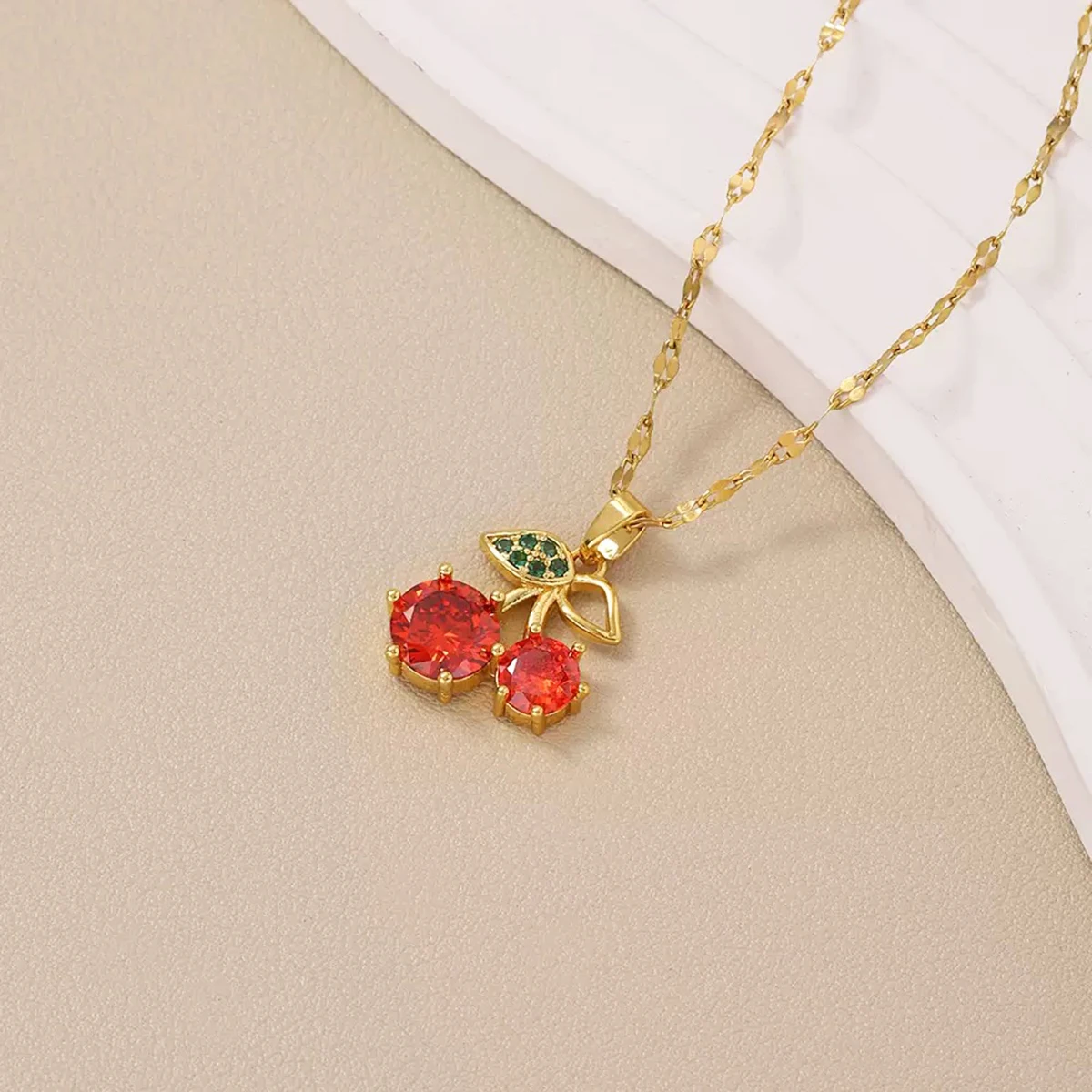 Fadeless Cherry Zircon Allergy-Free Pendant Necklace