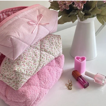 Hot Sale Customized Logo Cute Towel Terry Makeup Cosmetics Bag Travel Organizer Pouch With Custom Zippers