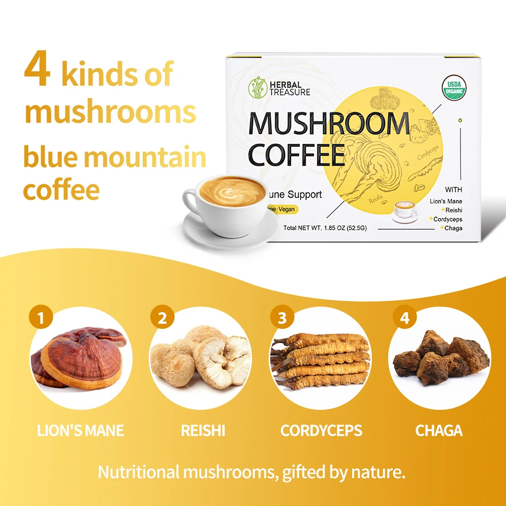 Instant Coffee  4 in 1 Mushroom Coffee  Instant Coffee  with Reishi Chaga Lions Mane Cordyceps Medicinal Mushroom