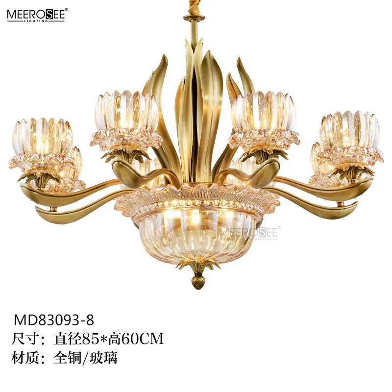 MEEROSEE Custom Made Design Copper Chandelier Glass Chandelier Light Brass Lighting Fixture MD83093