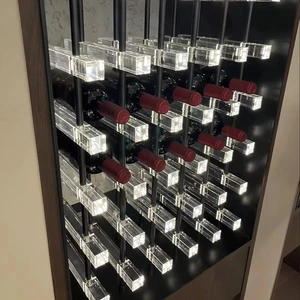 Luxury Modular Custom Wine Bottle Stand Holder Display Acrylic Wine Cabinet with Led Light Metal Shelf for Wine Cellar Design