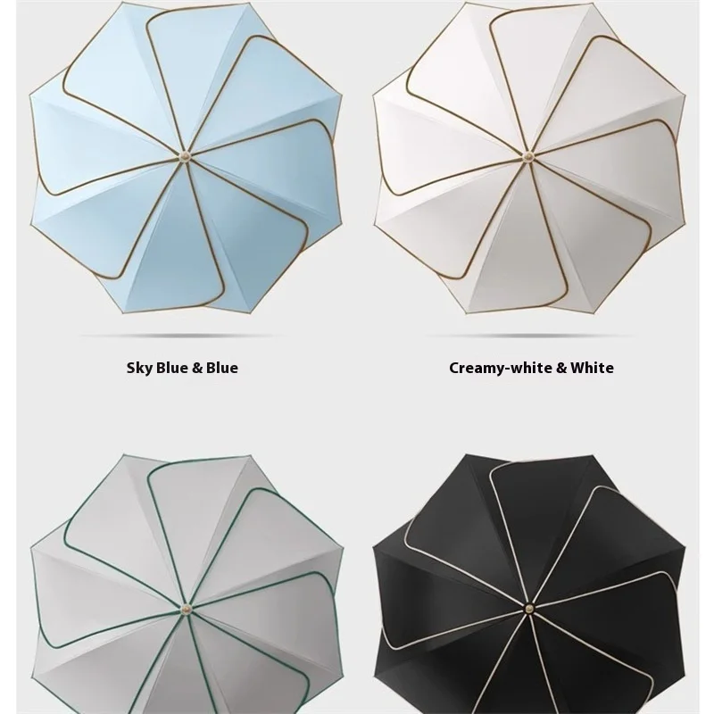 Japanese Style Automatic Wind-resistant Petal Lotus Black Glue Sunscreen Umbrella Ins Bamboo Wood Handle Distinctive Sunproof