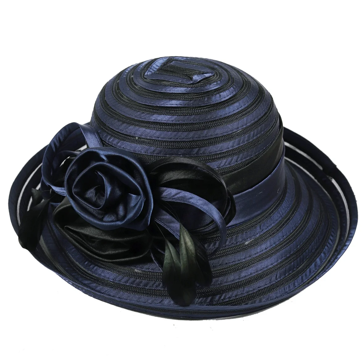Wholesale Women Satin Striped Bowler Cloche Hat for Party