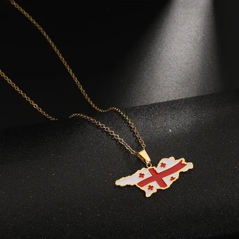 Stainless Steel Georgia Map Pendant Necklace For Women - Gold Plated State Shape Jewelry