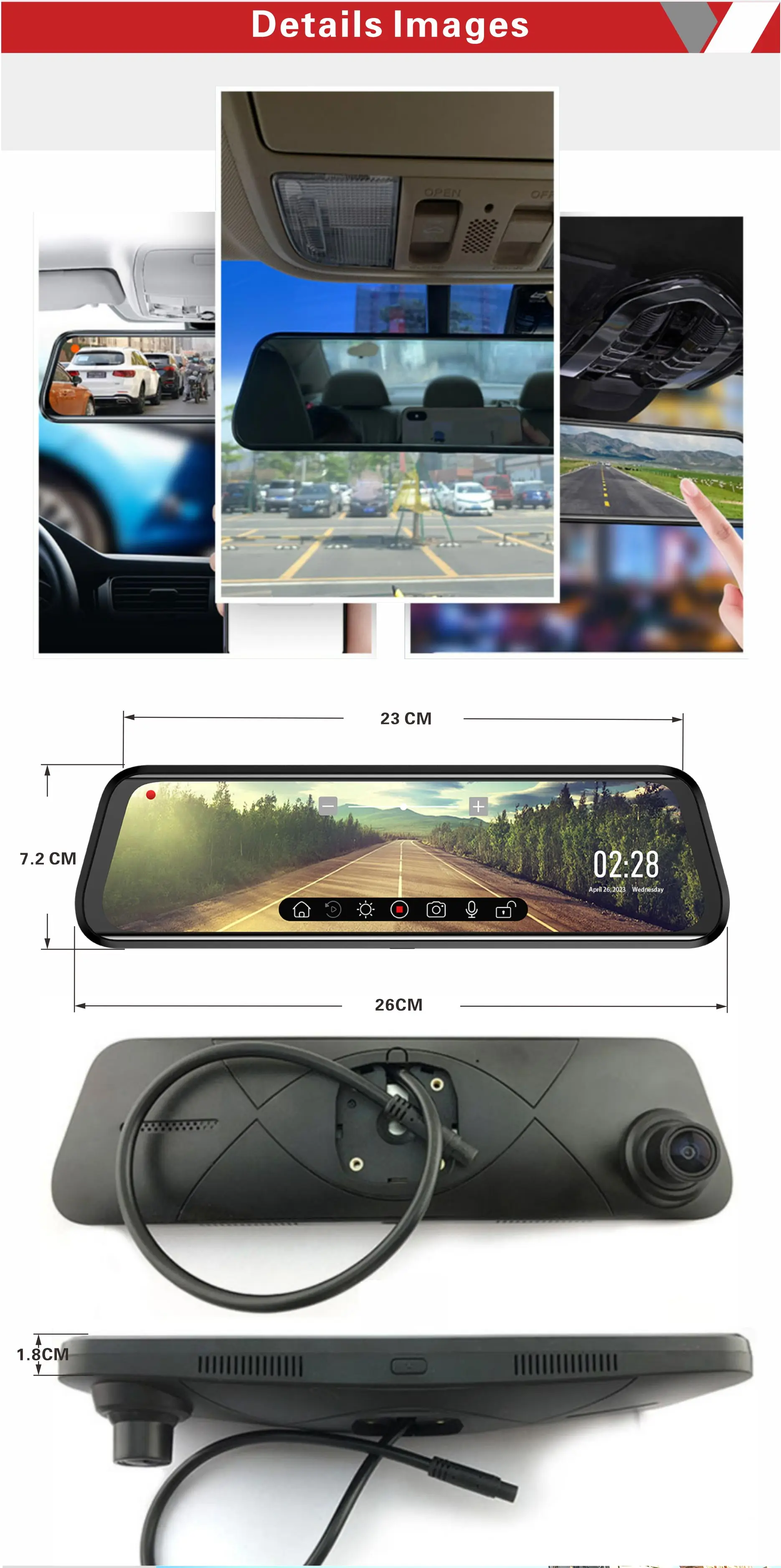 4k 1080p Mirror Dash Cam 170 Degree Wide Angle G-sensor Dash Cam App ...