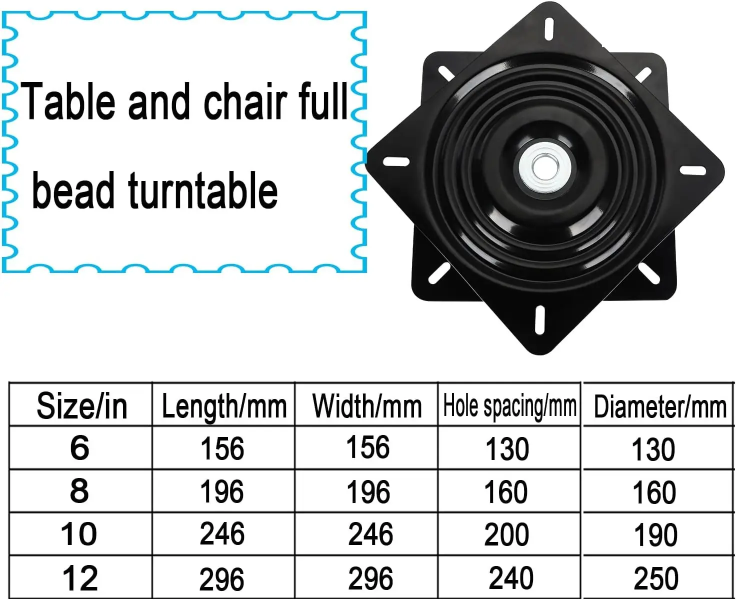 HUAWEI 360 Degree Rotation Tables Chairs Swivel Plate Black with Steel Ball Bearings Bar Stool Lazy Susan Turntable Base