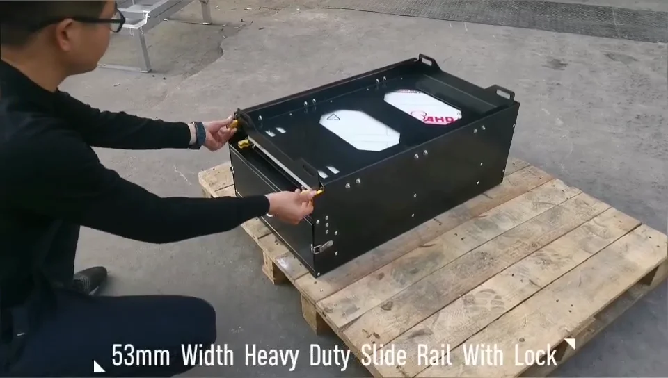 4x4 95l Portable Car Steel Sideways Tilting Drop Down Fridge Slide With