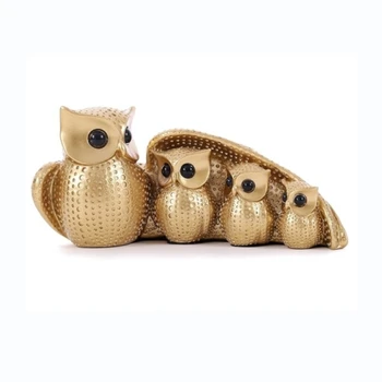 Cute Family of Four owl Figurines Home Decor Owl Sculpture with Three Baby for Shelf Owl Gifts Decoration Home,Office