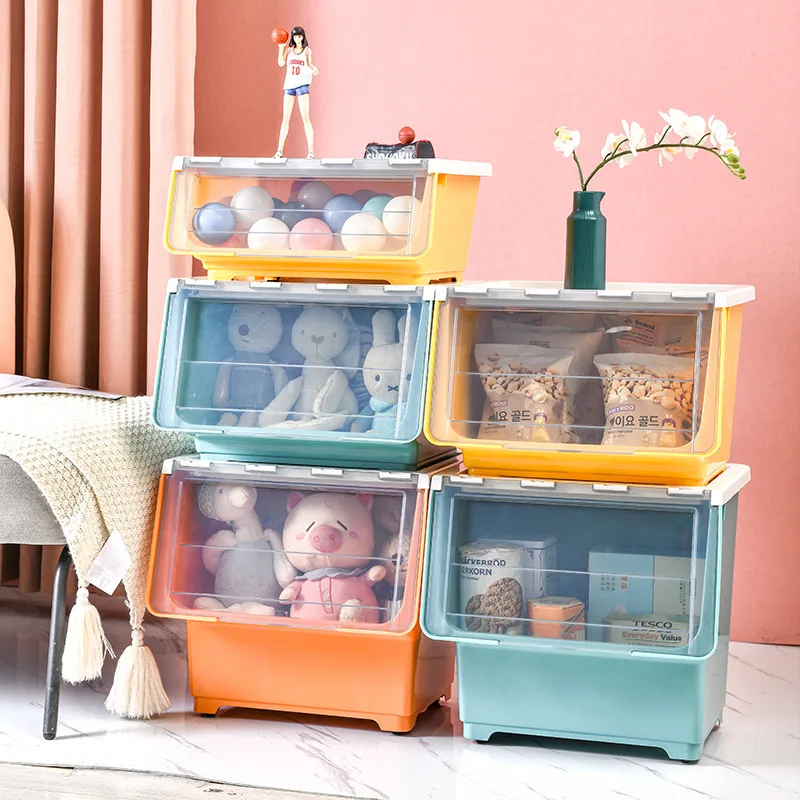 Plastic Stackable Storage Box Side Door Toy Clothes Organizer Storage Container Kids Toys Top