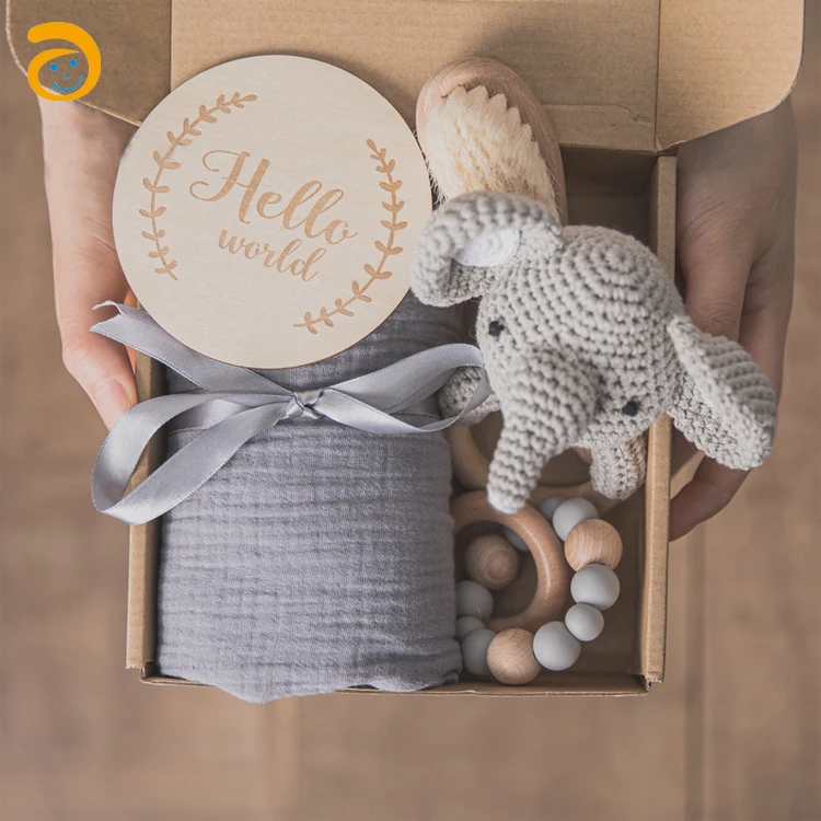 100% Organic Cotton Crochet Teether Cute Giraffe Baby Teether Toys Newborn Baby gift teether set