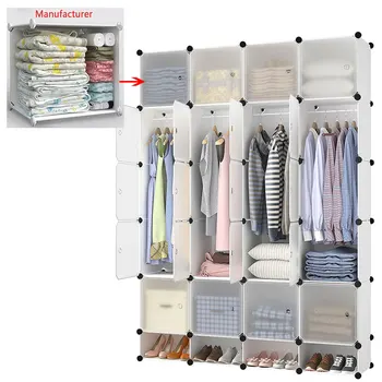 20 Cube Foldable Storage Organization Cabinet Plastic Closet Portable Wardrobe With 2 Clothes Hanging Rails