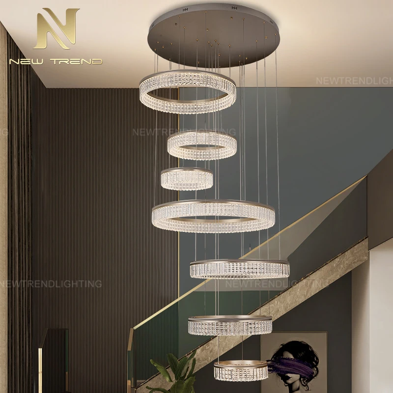 LC9876 Lüks İç Mekân Dekoratif Salyangoz Işık Oturma Alanı Yemek Odası Restoran Merdiven Halkası Akrilik Kristal LED Avize