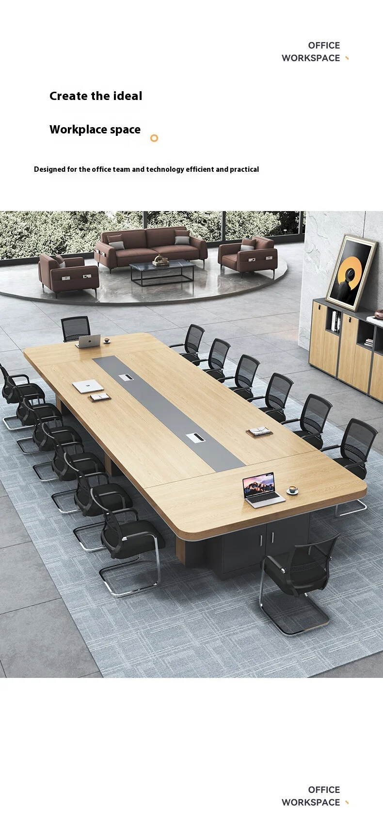 Modern Office Furniture Wood Panel Desk Set & Conference Room Boardroom Meeting Table with Chairs