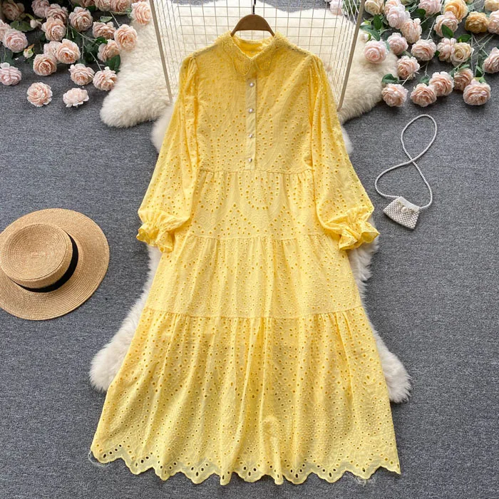 Ly845 New 2022 Women's Romantic Solid Color Hollow Out Embroidery Dress ...