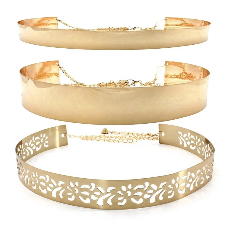 Fashion Women Adjustable Metal Belt Gold Silver Wide Bling Plate Waist Belt Ladies Mirror Waist