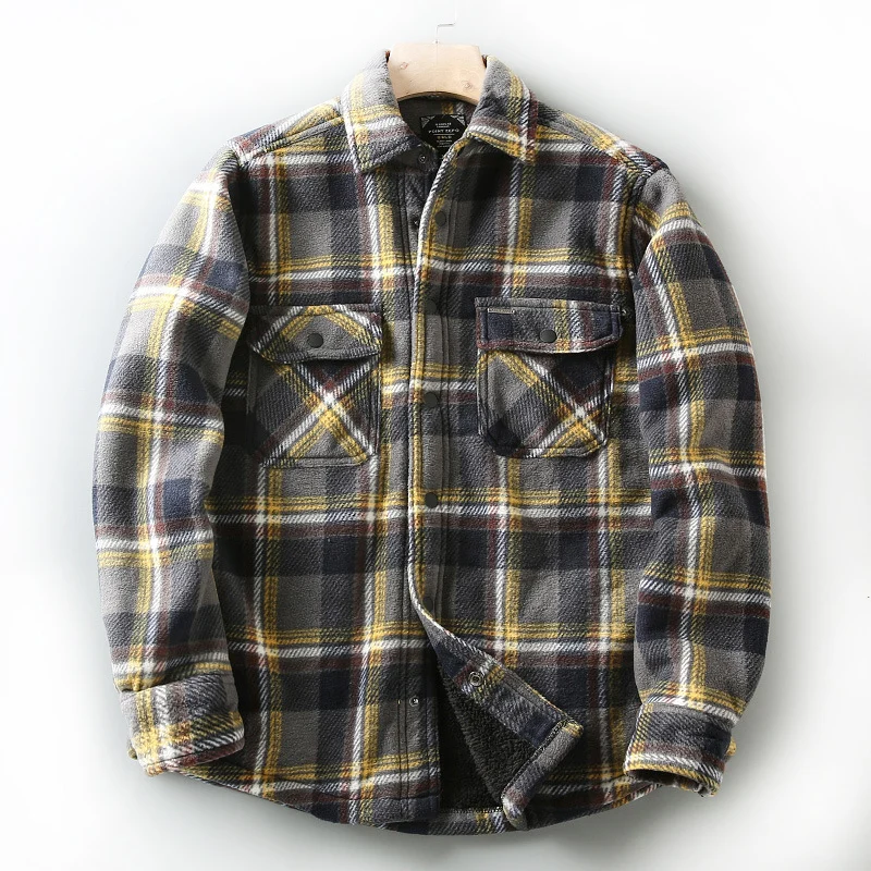 Vintage Men's Big Size Sherpa Flannel Jackets Plaid Heavyweight