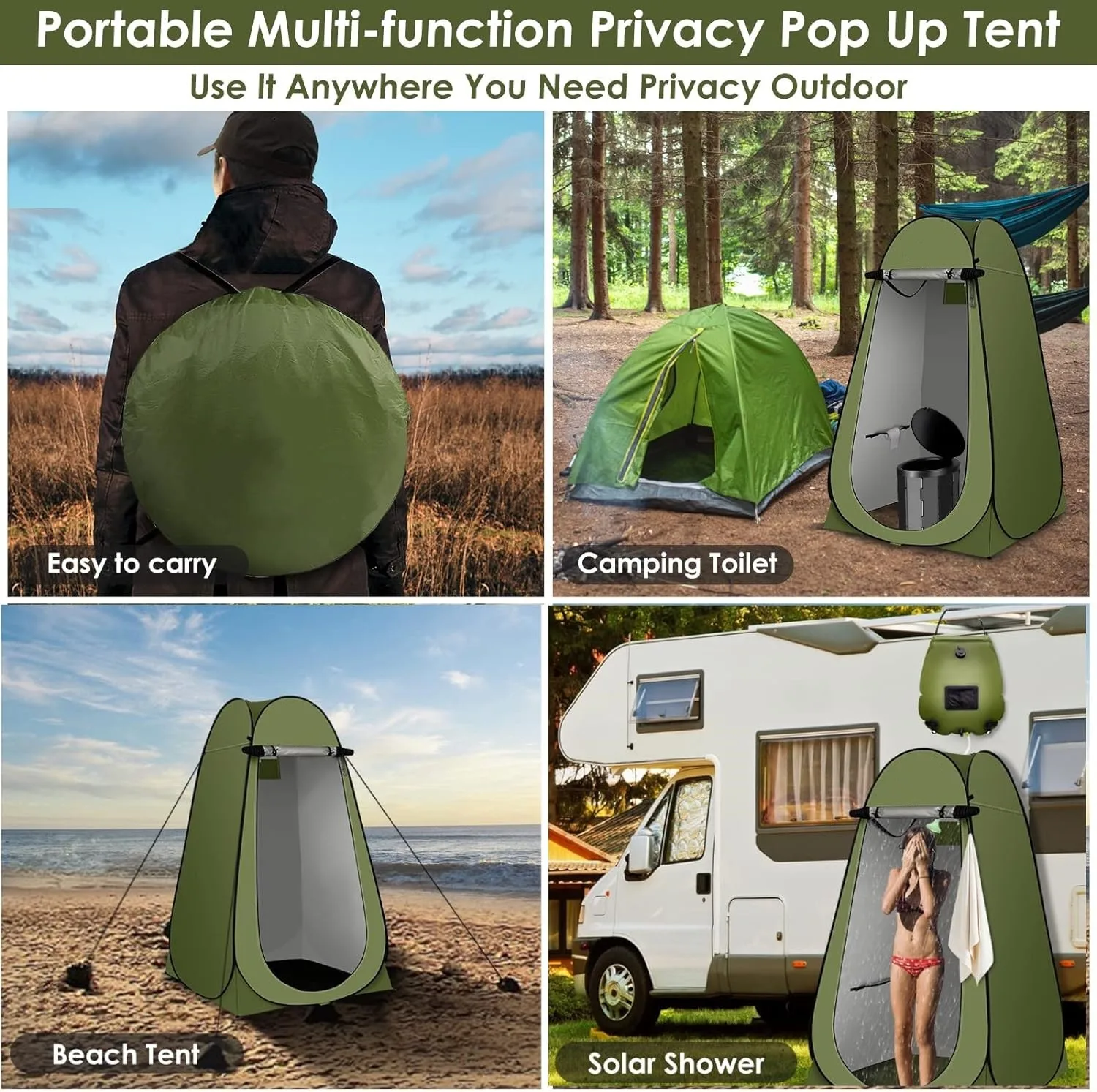 Portable Solar Camping Shower Bath Bag Tent Kit Instant Pop Up Tente